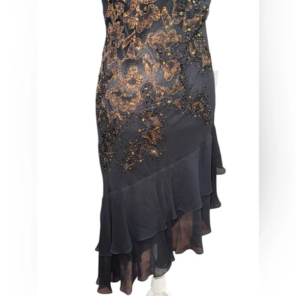 Vintage Sue Wong 100% Silk Beaded Cocktail Dress 8P NWT Black Gold Sequin - Picture 4 of 9